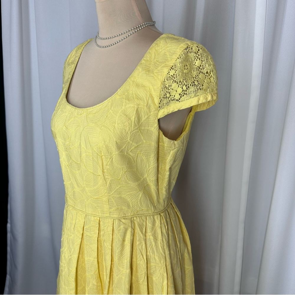 Donna Morgan Embroidered Fit & Flare Dress Sz 8 Lace Cap Sleeve Lined * FLAW - Picture 3 of 11